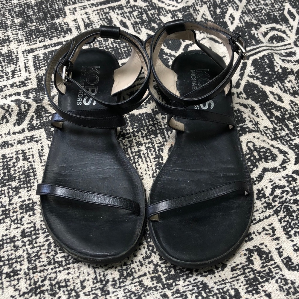KORS Michael Kors Strappy Leather Ankle Wrap Flats